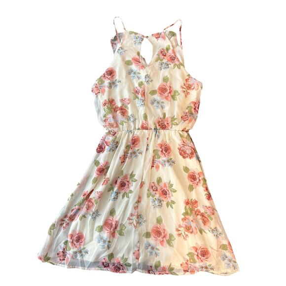 Blush Pink Floral Ruffle Dress – Flowy Sleeveless Boho Sundress Size M - Picture 2 of 6